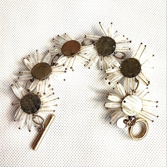 Talbots Matte Brass Tone Fireworks Firecracker Spikey Lucite Snowflake Bracelet - Picture 3 of 10